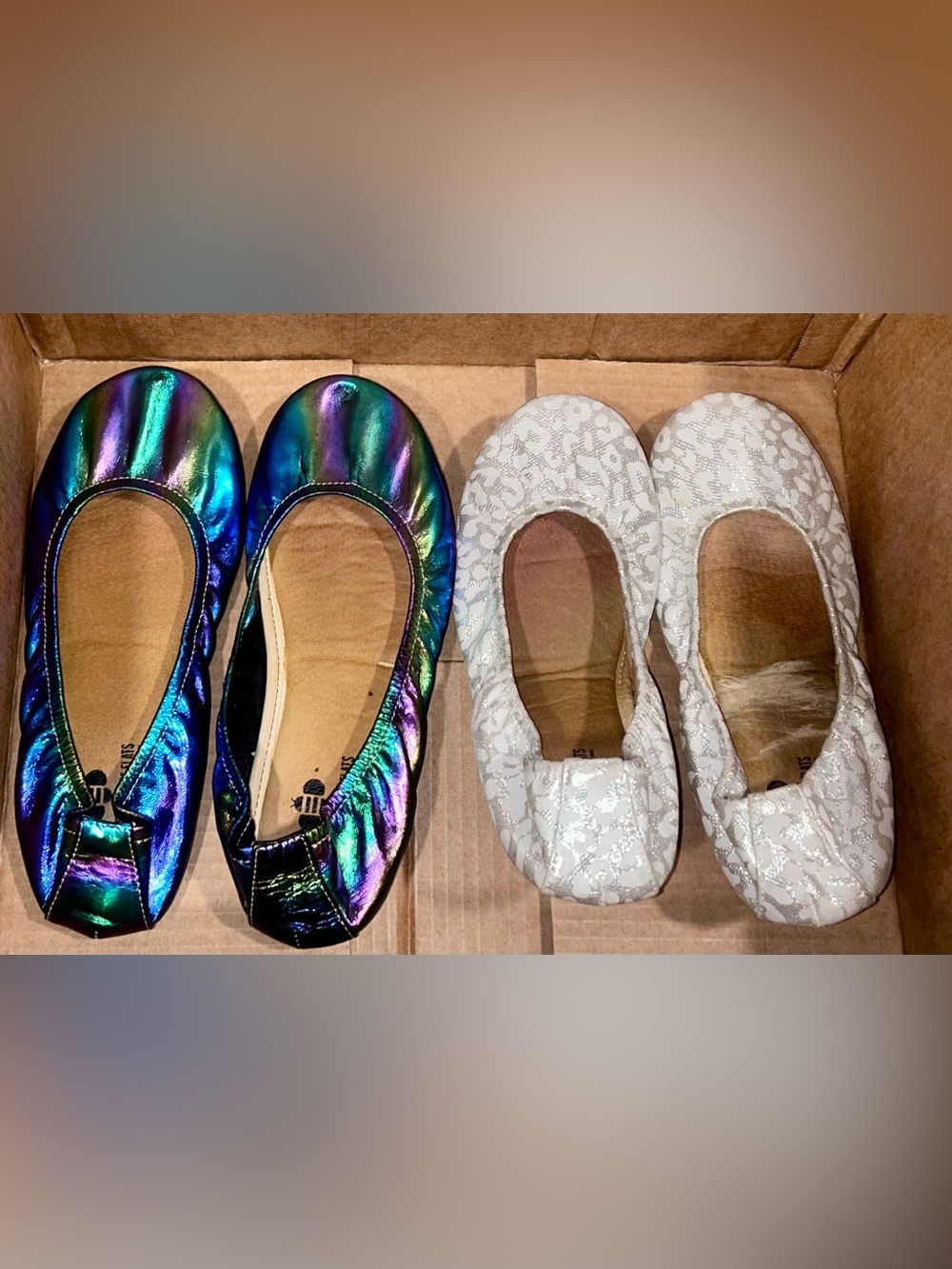 The Storehouse Flats Iridescent & Ivory Ballet Slippers Size 8 - Both Pairs